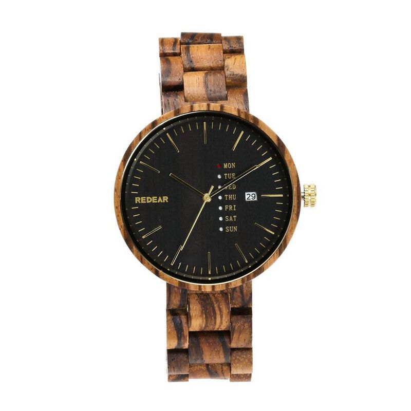 Mode Homme Montre En Bois Date Semaine Affichage Bracelet En Bois Montre À Quartz