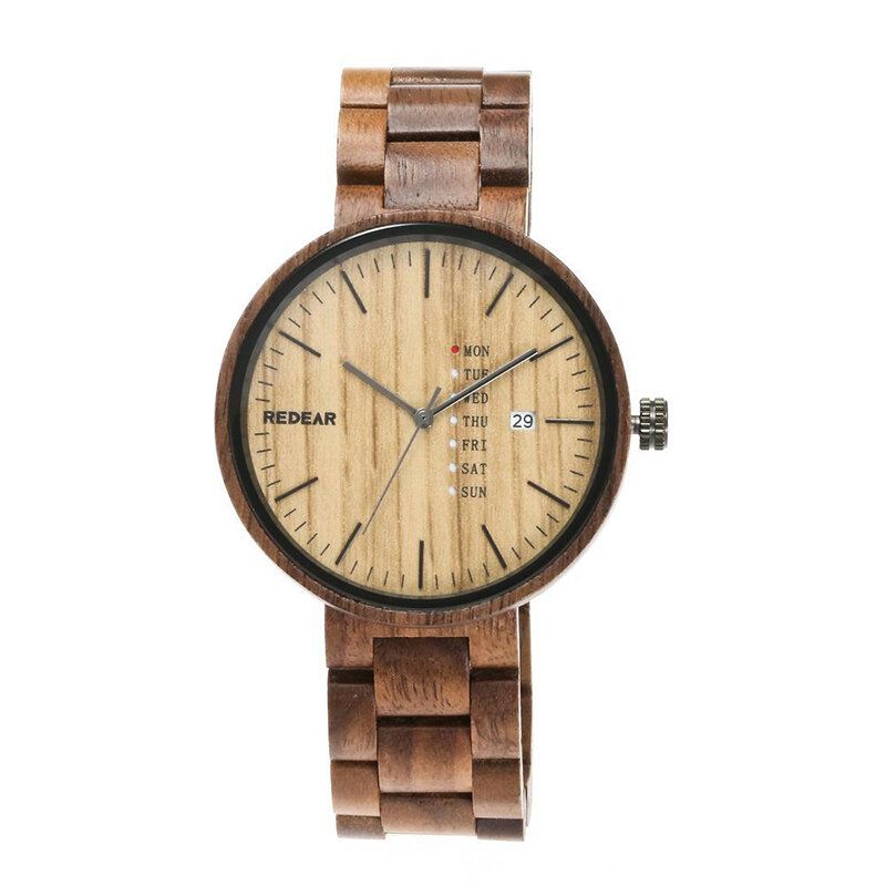 Mode Homme Montre En Bois Date Semaine Affichage Bracelet En Bois Montre À Quartz