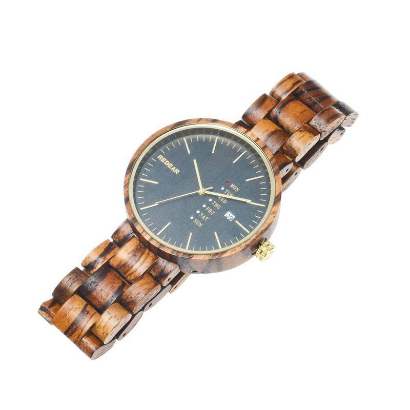 Mode Homme Montre En Bois Date Semaine Affichage Bracelet En Bois Montre À Quartz