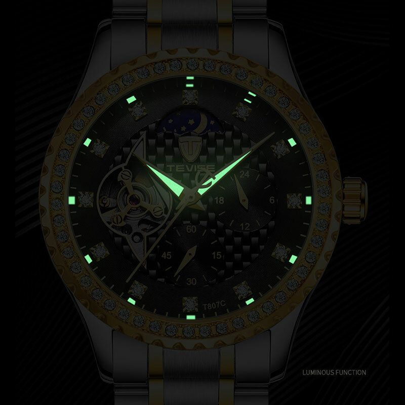 Mode Hommes Montre Affichage Lumineux Bracelet En Acier Inoxydable Montre Mécanique