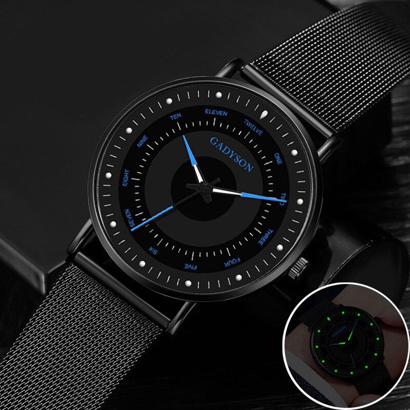 Mode Hommes Montre Affichage Lumineux Simple Business Bracelet En Acier Inoxydable Montre À Quartz