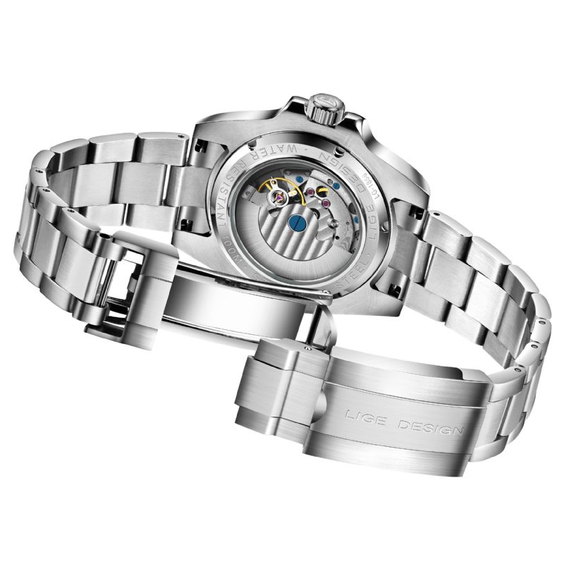 Mode Hommes Montre Automatique Affichage De La Date 100m Bracelet En Acier Inoxydable Étanche Montre Mécanique En Verre Saphir Synthétique