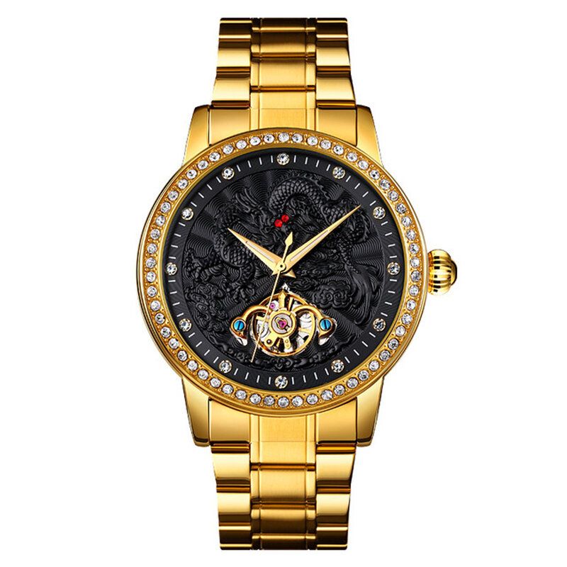 Mode Hommes Montre Automatique Dragon Diamant Creux Grand Cadran Hardlex Verre Montre Mécanique Étanche