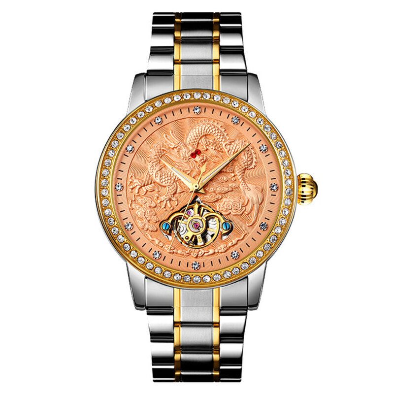 Mode Hommes Montre Automatique Dragon Diamant Creux Grand Cadran Hardlex Verre Montre Mécanique Étanche