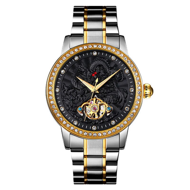 Mode Hommes Montre Automatique Dragon Diamant Creux Grand Cadran Hardlex Verre Montre Mécanique Étanche