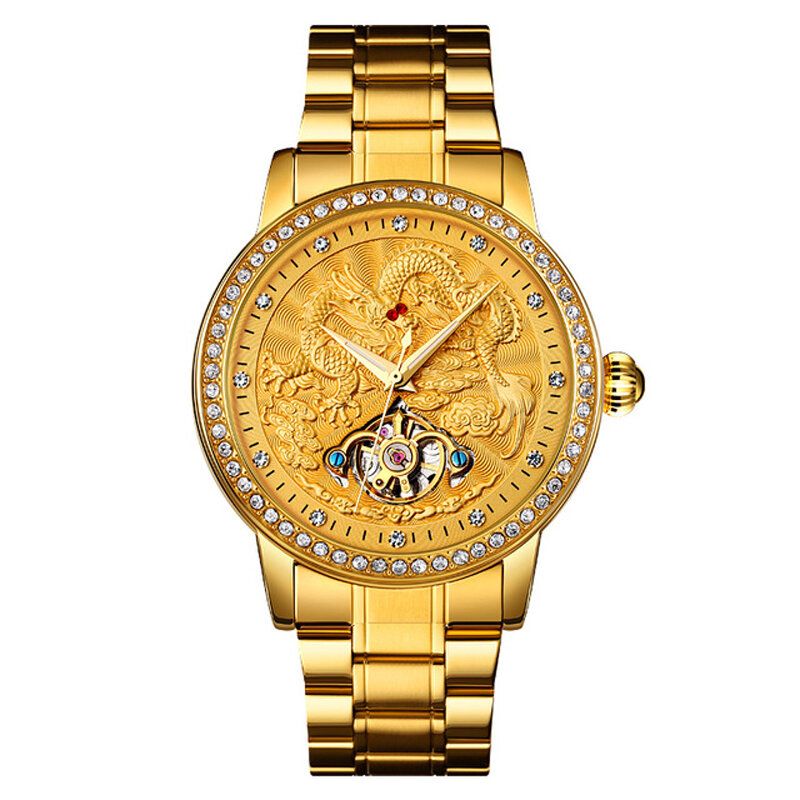 Mode Hommes Montre Automatique Dragon Diamant Creux Grand Cadran Hardlex Verre Montre Mécanique Étanche