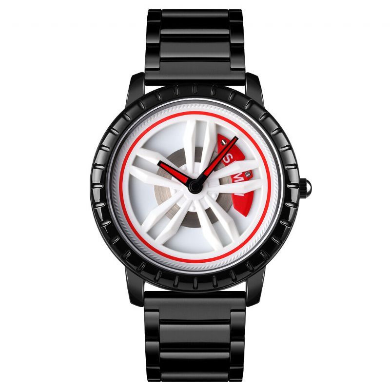 Mode Hommes Montre Creative Design Creux Roue Cadran Bracelet En Acier Inoxydable Montre À Quartz