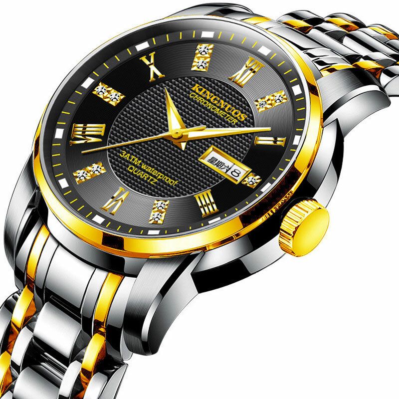 Mode Hommes Montre Date Semaine Affichage Bracelet En Acier Inoxydable Montre À Quartz D'affaires