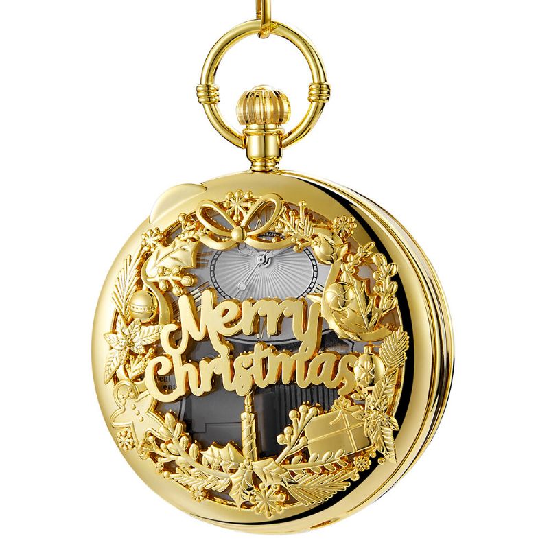 Mode Joyeux Noël Mot Boîte À Musique Lecteur De Musique Montre De Poche En Métal Montre À Quartz Vintage