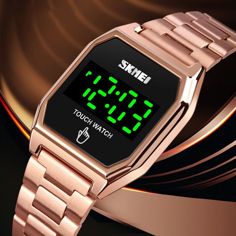 Mode Led Affichage Lumineux Smart Touch 30m Étanche Bracelet En Acier Inoxydable Montre Numérique