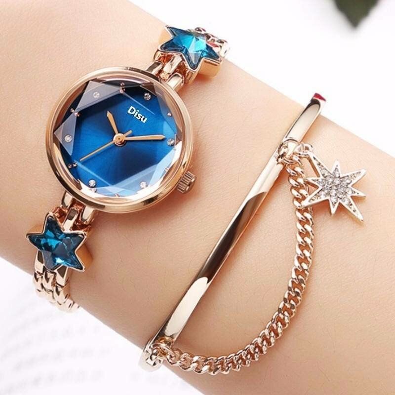 Mode Luxe Élégant Cristal Lucky Star Motif Dames Bracelet Montres Montre À Quartz