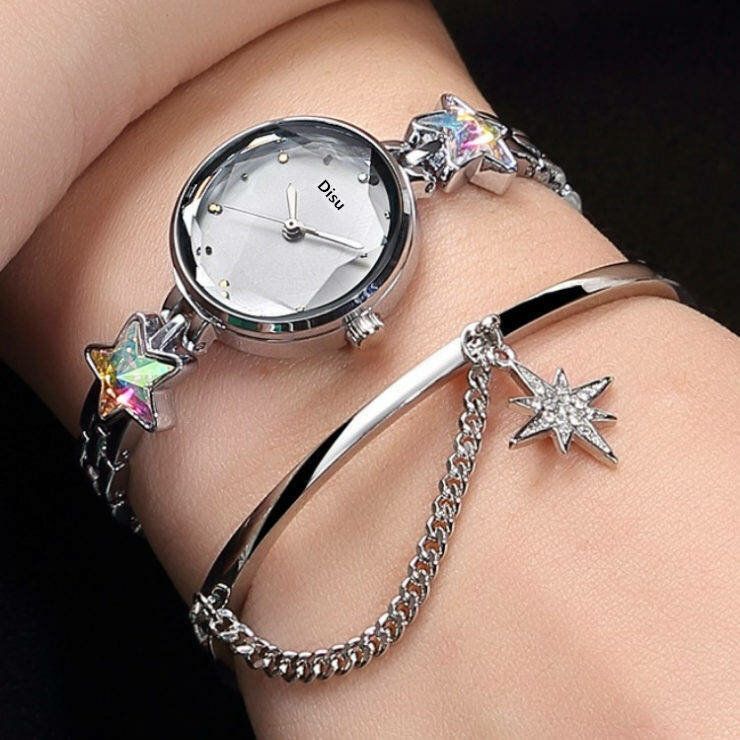 Mode Luxe Élégant Cristal Lucky Star Motif Dames Bracelet Montres Montre À Quartz