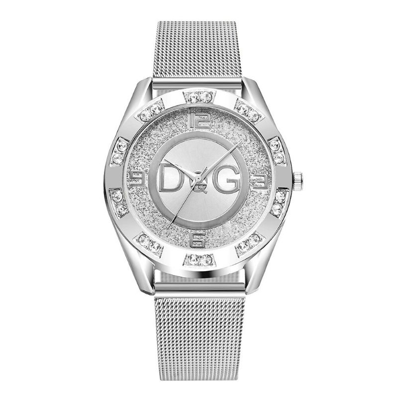 Mode Luxe Femmes Montres Cristal Mont Grand Cadran À Trois Mains Maille Bande Montres À Quartz