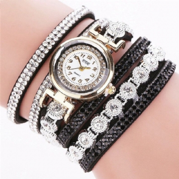 Mode Luxe Strass Pu Cuir Bande Femmes Quartz Bracelet Montre