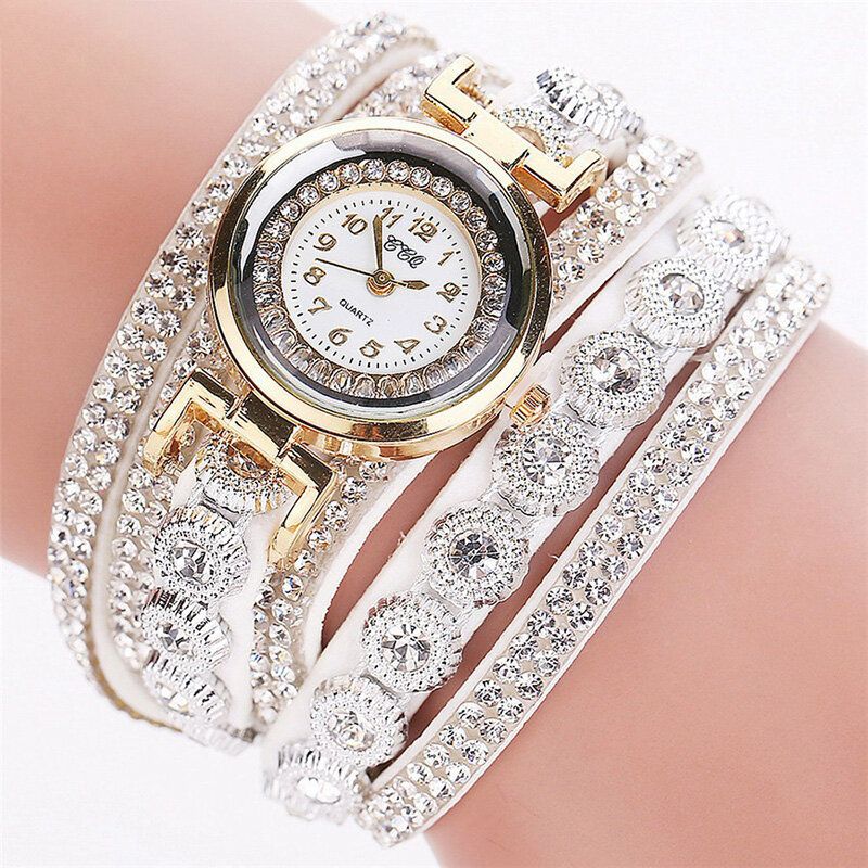 Mode Luxe Strass Pu Cuir Bande Femmes Quartz Bracelet Montre