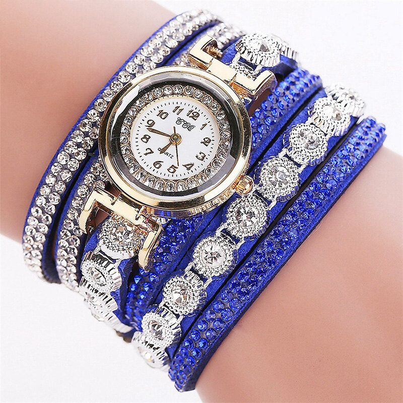 Mode Luxe Strass Pu Cuir Bande Femmes Quartz Bracelet Montre