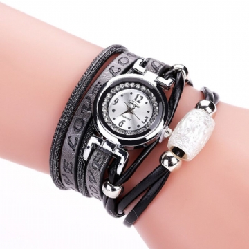 Mode Luxe Strass Pu Cuir Femmes Montre À Quartz Bracelet Montre