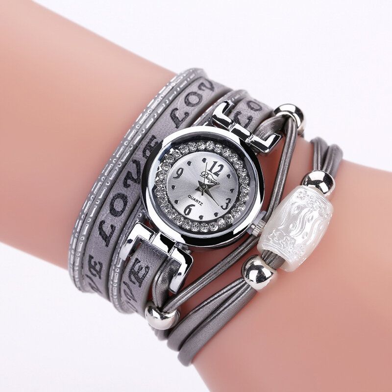 Mode Luxe Strass Pu Cuir Femmes Montre À Quartz Bracelet Montre