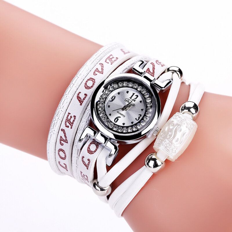 Mode Luxe Strass Pu Cuir Femmes Montre À Quartz Bracelet Montre