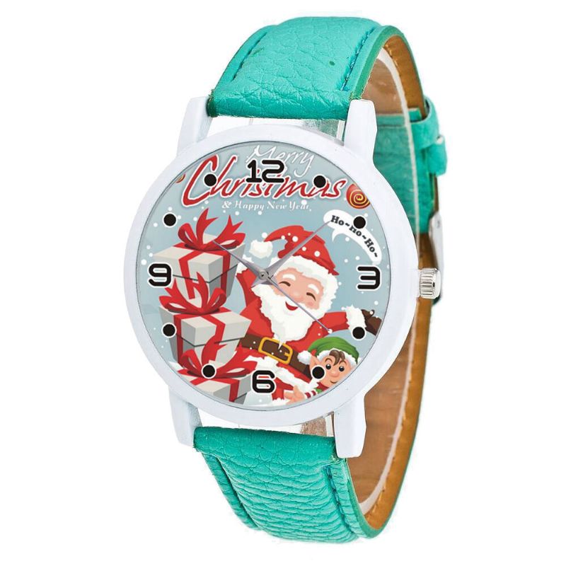 Mode Noël Père Noël Avec Motif Cadeau Mignon Montre Bracelet En Cuir Hommes Femmes Quartxz Montre