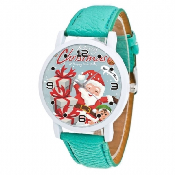 Mode Noël Père Noël Avec Motif Cadeau Mignon Montre Bracelet En Cuir Hommes Femmes Quartxz Montre