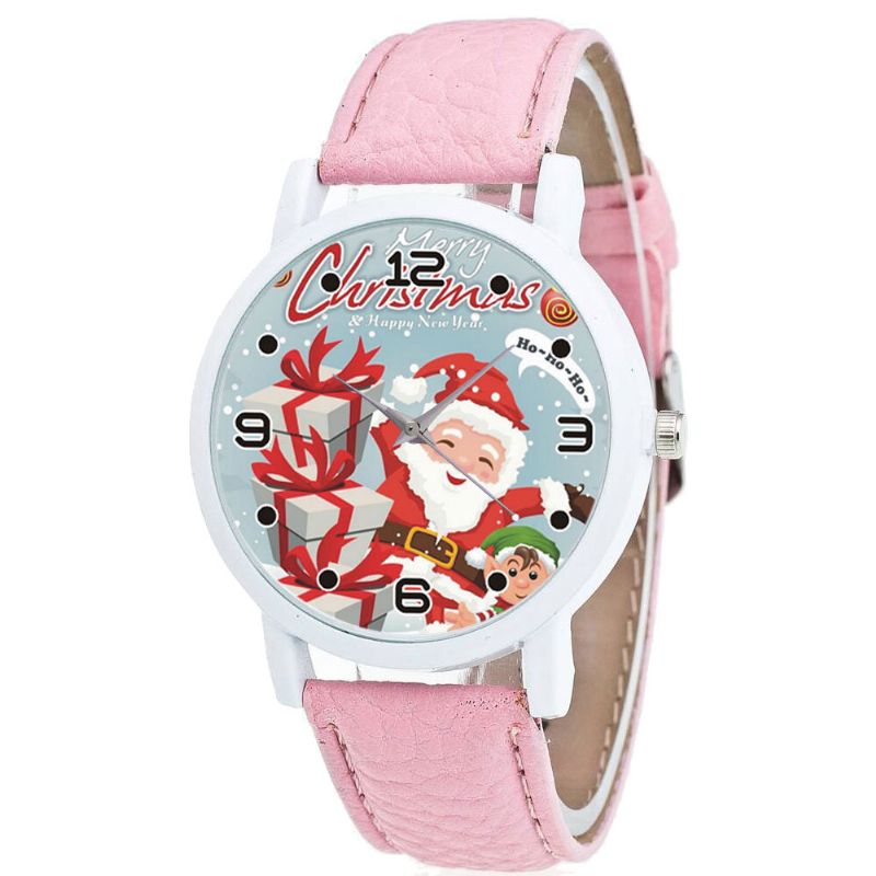 Mode Noël Père Noël Avec Motif Cadeau Mignon Montre Bracelet En Cuir Hommes Femmes Quartxz Montre