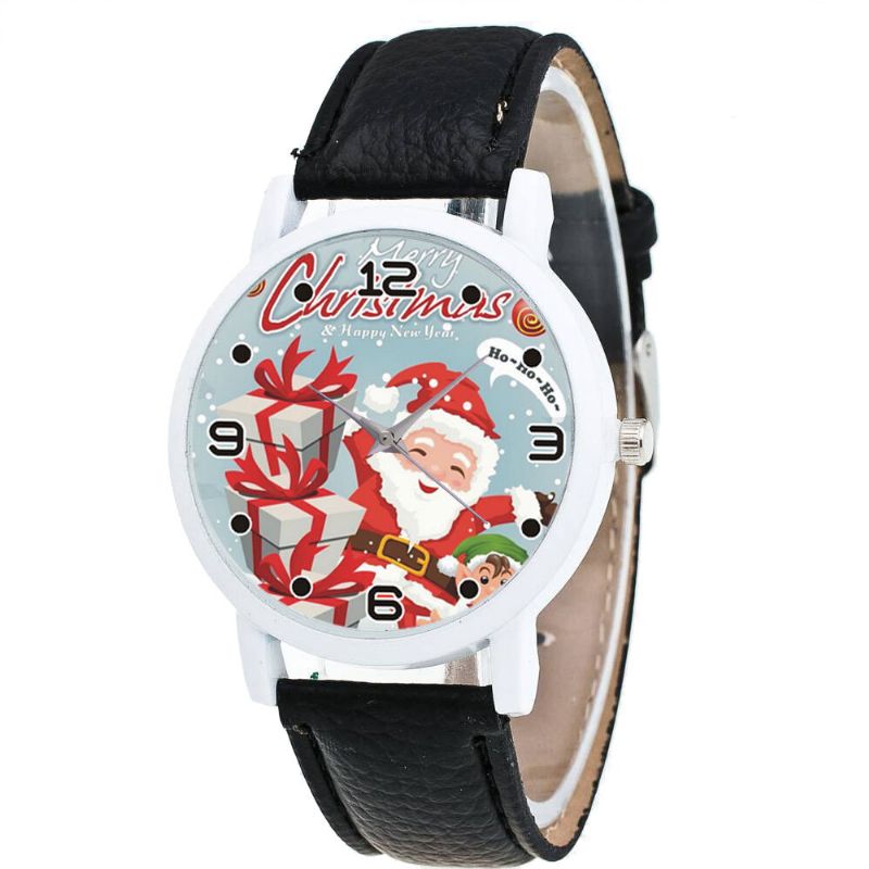 Mode Noël Père Noël Avec Motif Cadeau Mignon Montre Bracelet En Cuir Hommes Femmes Quartxz Montre