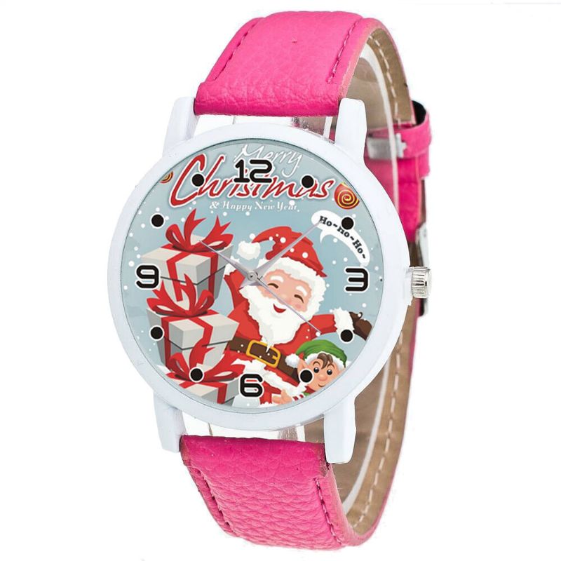 Mode Noël Père Noël Avec Motif Cadeau Mignon Montre Bracelet En Cuir Hommes Femmes Quartxz Montre