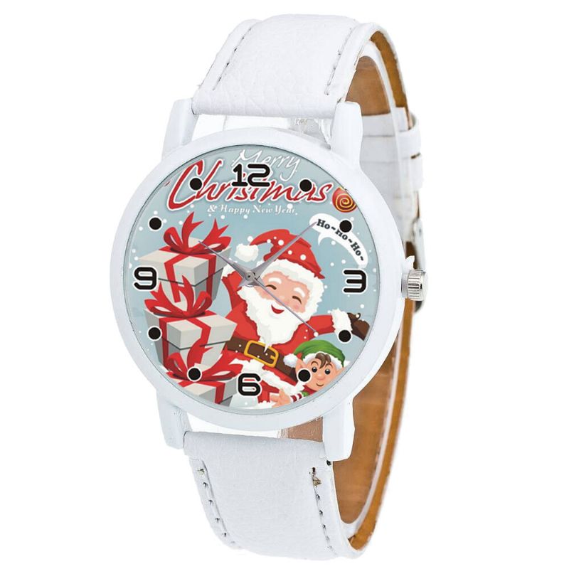 Mode Noël Père Noël Avec Motif Cadeau Mignon Montre Bracelet En Cuir Hommes Femmes Quartxz Montre