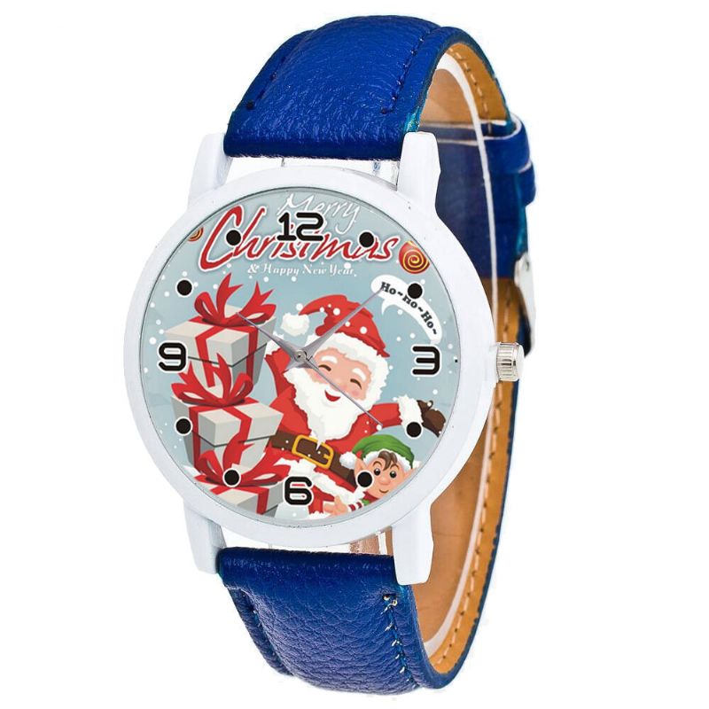 Mode Noël Père Noël Avec Motif Cadeau Mignon Montre Bracelet En Cuir Hommes Femmes Quartxz Montre