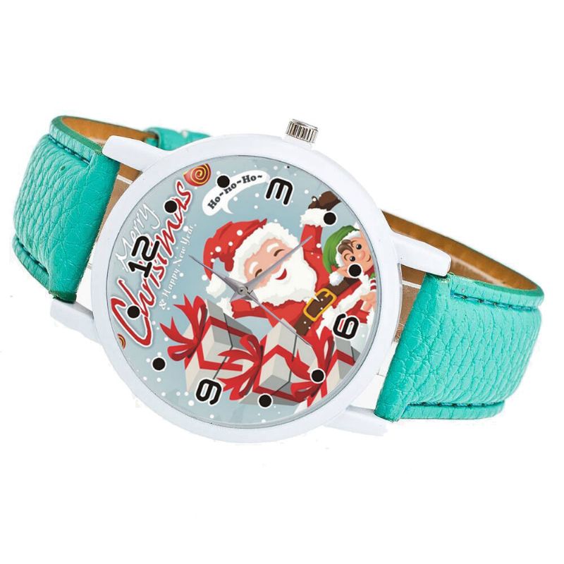 Mode Noël Père Noël Avec Motif Cadeau Mignon Montre Bracelet En Cuir Hommes Femmes Quartxz Montre