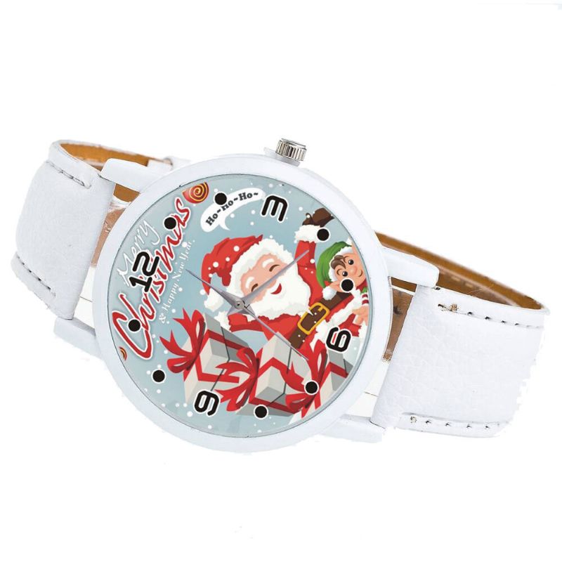 Mode Noël Père Noël Avec Motif Cadeau Mignon Montre Bracelet En Cuir Hommes Femmes Quartxz Montre