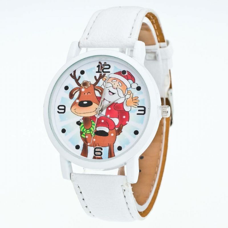 Mode Noël Père Noël Motif Mignon Montre Bracelet En Cuir Hommes Femmes Quartxz Montre