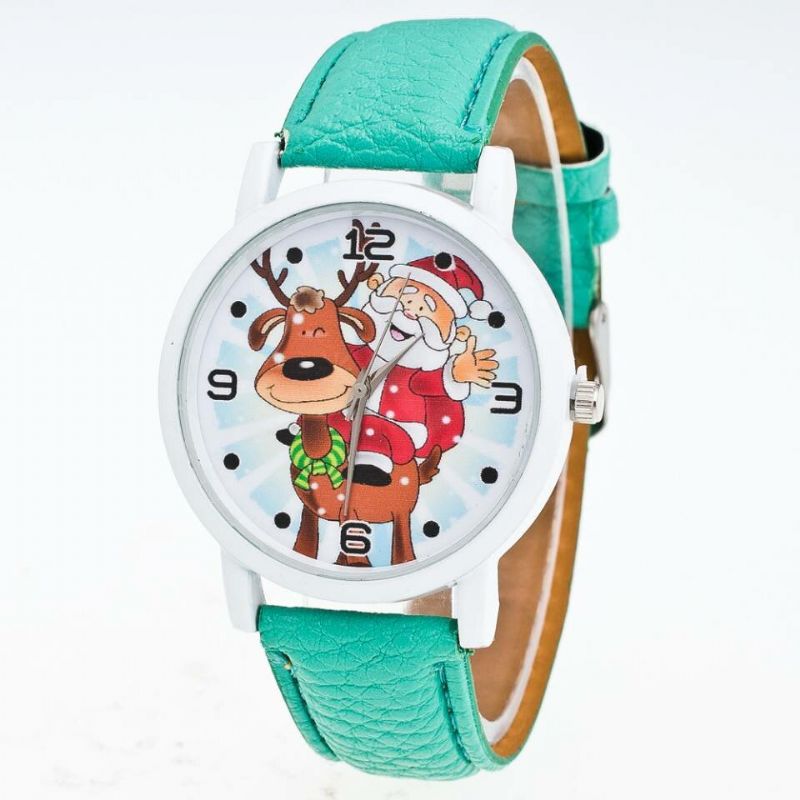 Mode Noël Père Noël Motif Mignon Montre Bracelet En Cuir Hommes Femmes Quartxz Montre