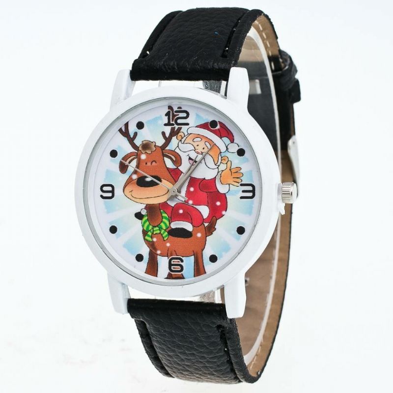 Mode Noël Père Noël Motif Mignon Montre Bracelet En Cuir Hommes Femmes Quartxz Montre