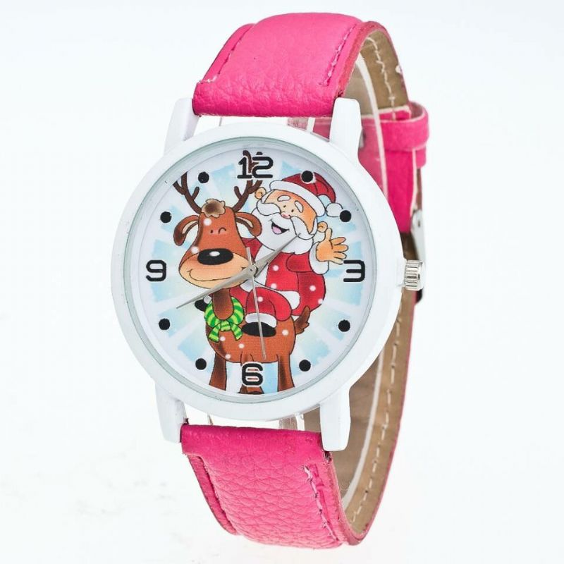 Mode Noël Père Noël Motif Mignon Montre Bracelet En Cuir Hommes Femmes Quartxz Montre