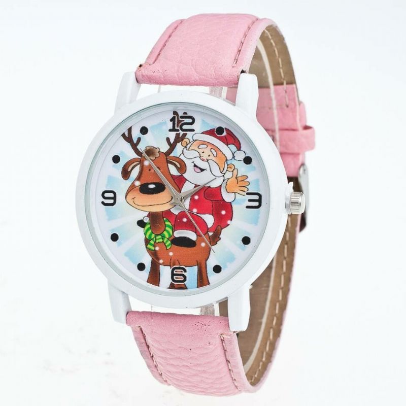 Mode Noël Père Noël Motif Mignon Montre Bracelet En Cuir Hommes Femmes Quartxz Montre