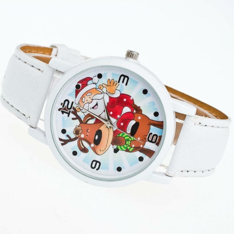 Mode Noël Père Noël Motif Mignon Montre Bracelet En Cuir Hommes Femmes Quartxz Montre