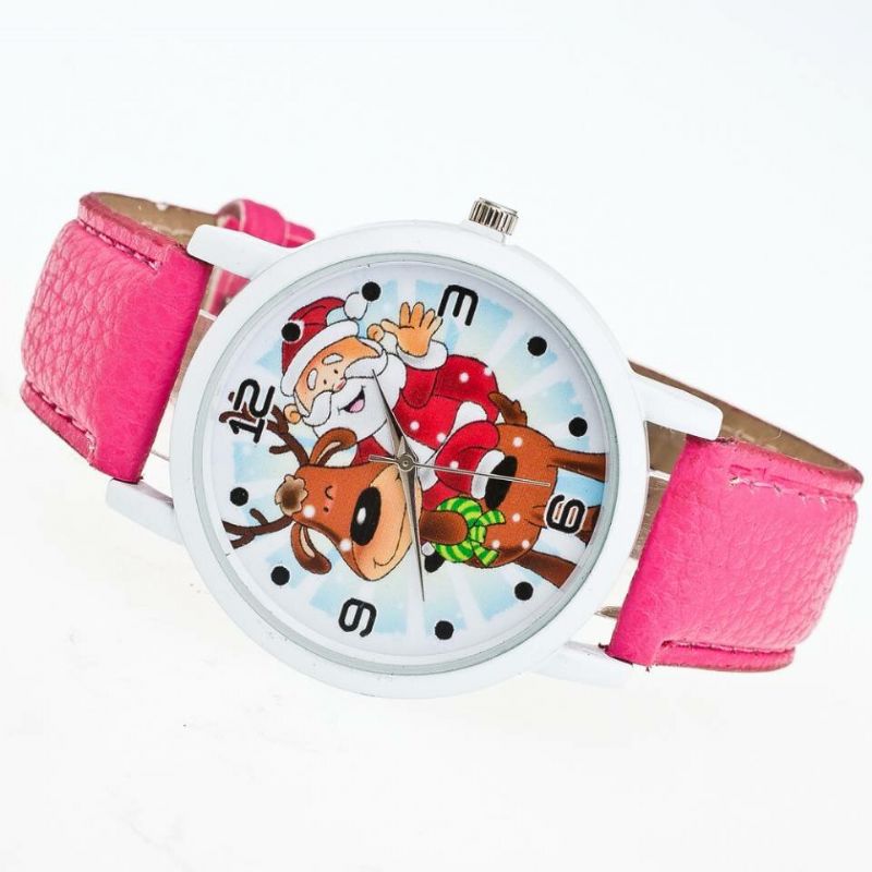 Mode Noël Père Noël Motif Mignon Montre Bracelet En Cuir Hommes Femmes Quartxz Montre