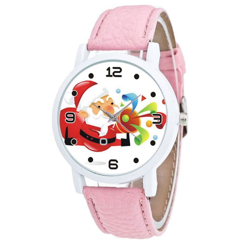 Mode Noël Père Noël Soufflant Suona Motif Mignon Montre Bracelet En Cuir Hommes Femmes Quartxz Montre