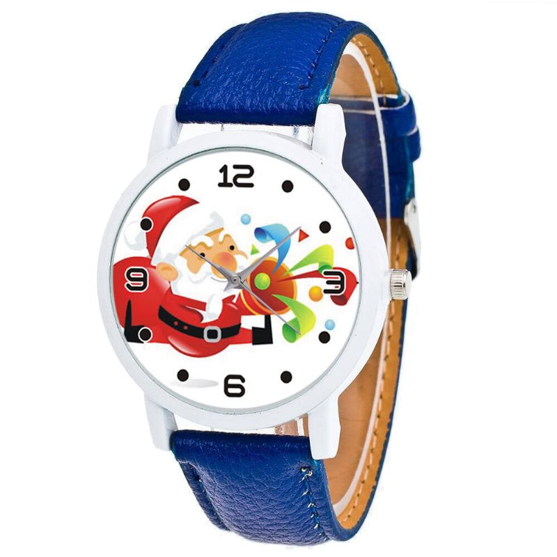 Mode Noël Père Noël Soufflant Suona Motif Mignon Montre Bracelet En Cuir Hommes Femmes Quartxz Montre