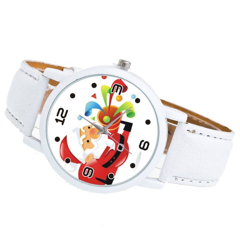 Mode Noël Père Noël Soufflant Suona Motif Mignon Montre Bracelet En Cuir Hommes Femmes Quartxz Montre