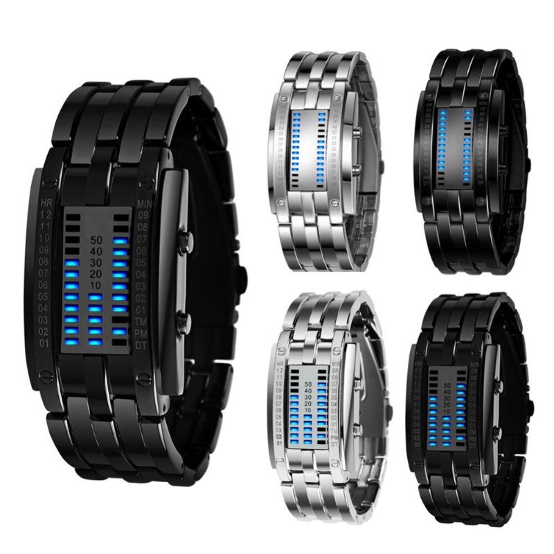 Mode Rectangle Cadran Led Heure Date Affichage 30 M Étanche Bracelet En Acier Hommes Montre Numérique