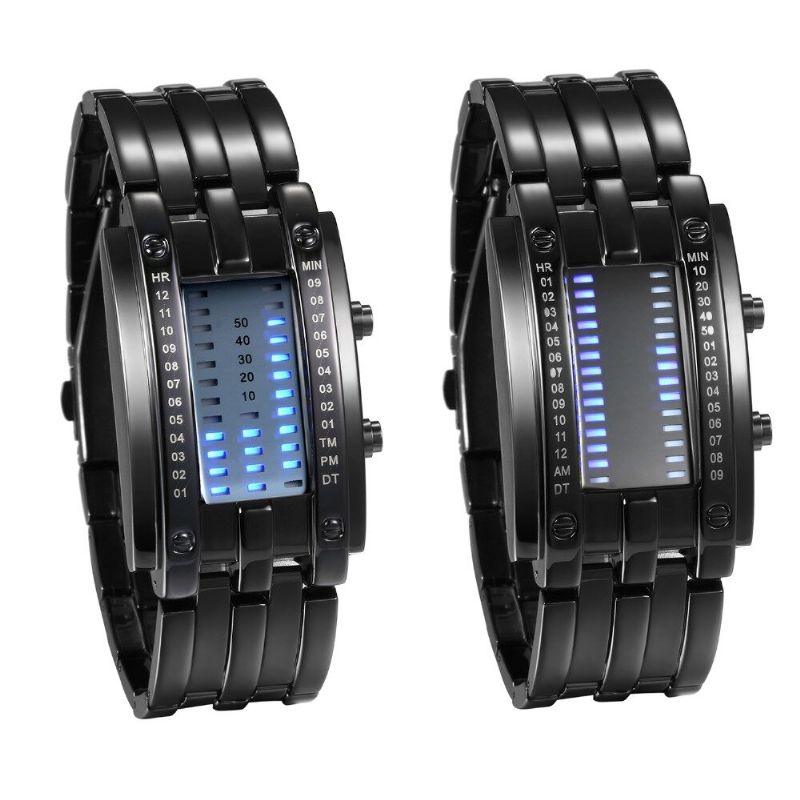 Mode Rectangle Cadran Led Heure Date Affichage 30 M Étanche Bracelet En Acier Hommes Montre Numérique