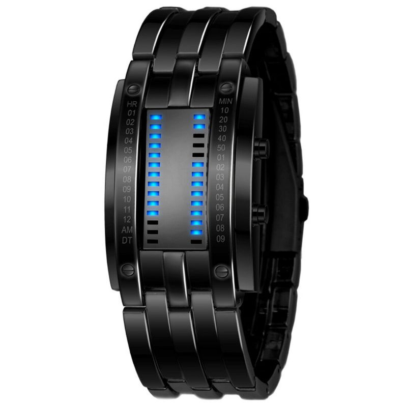 Mode Rectangle Cadran Led Heure Date Affichage 30 M Étanche Bracelet En Acier Hommes Montre Numérique