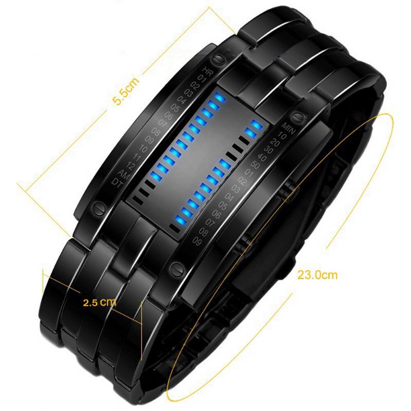 Mode Rectangle Cadran Led Heure Date Affichage 30 M Étanche Bracelet En Acier Hommes Montre Numérique