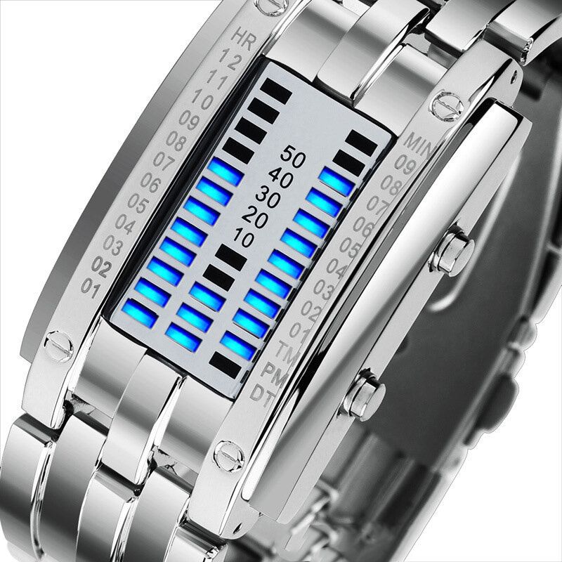 Mode Rectangle Cadran Led Heure Date Affichage 30 M Étanche Bracelet En Acier Hommes Montre Numérique