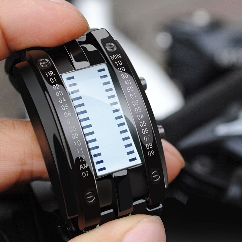 Mode Rectangle Cadran Led Heure Date Affichage 30 M Étanche Bracelet En Acier Hommes Montre Numérique