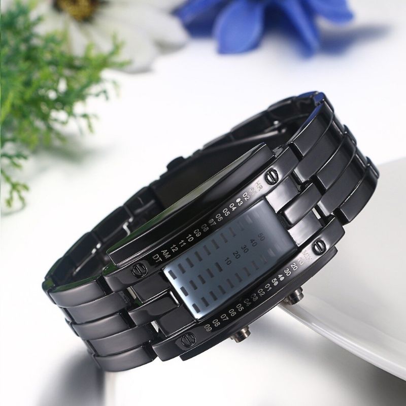 Mode Rectangle Cadran Led Heure Date Affichage 30 M Étanche Bracelet En Acier Hommes Montre Numérique