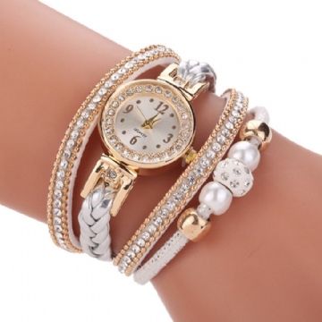 Mode Style Femmes Perle Tressé Alliage Femmes Montre-bracelet Laides Robe Quartz Montre Bracelet